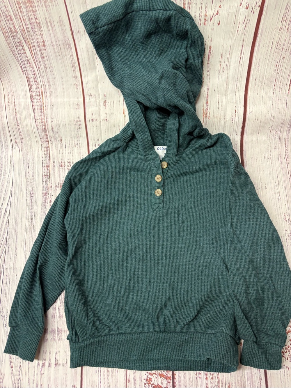 Old Navy Women's Teal Hooded Waffle-Knit Pullover thin Sweater